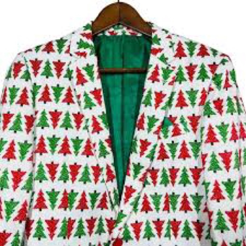 NWT Suslo Couture Men’s Slim Fit Christmas Tree print Blazer Size M/40